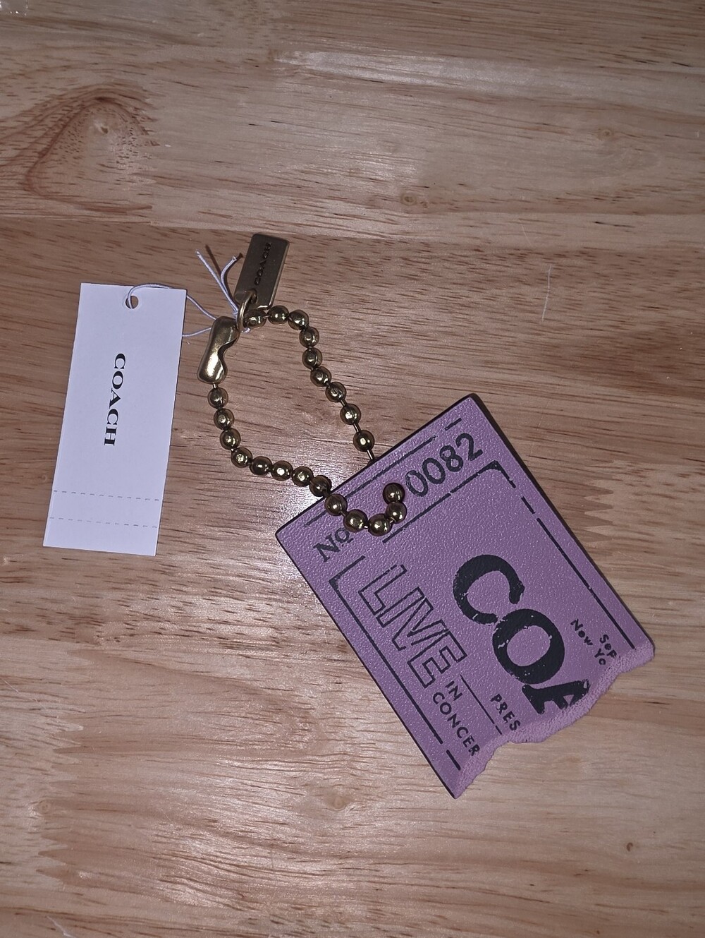 Coach Lilac Leather Ticket Keychain Purse Charm Gold NWT